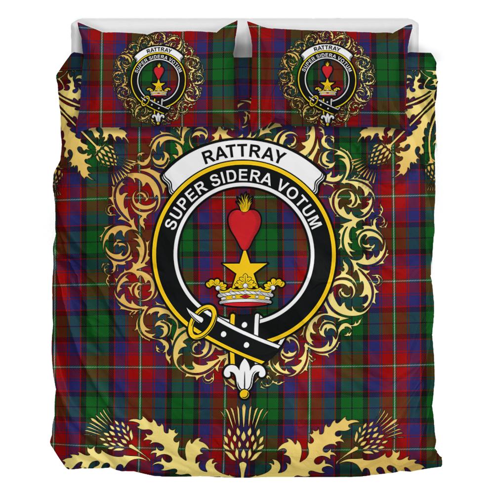 Rattray of Lude Tartan Crest Bedding Set - Golden Thistle Style