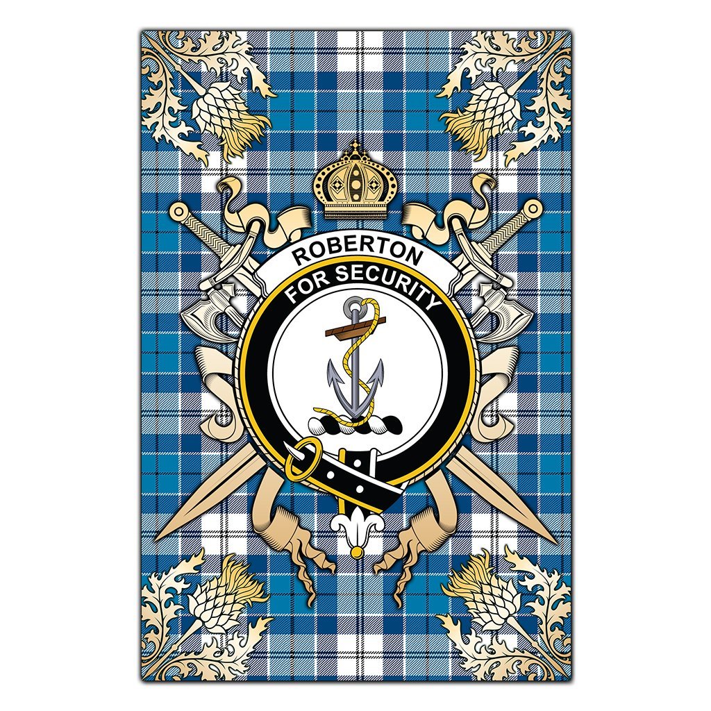 Roberton Tartan Crest Black Garden Flag - Gold Thistle Style