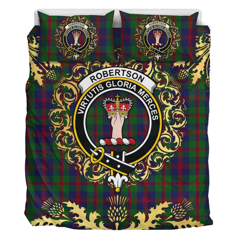 Robertson 01 Tartan Crest Bedding Set - Golden Thistle Style