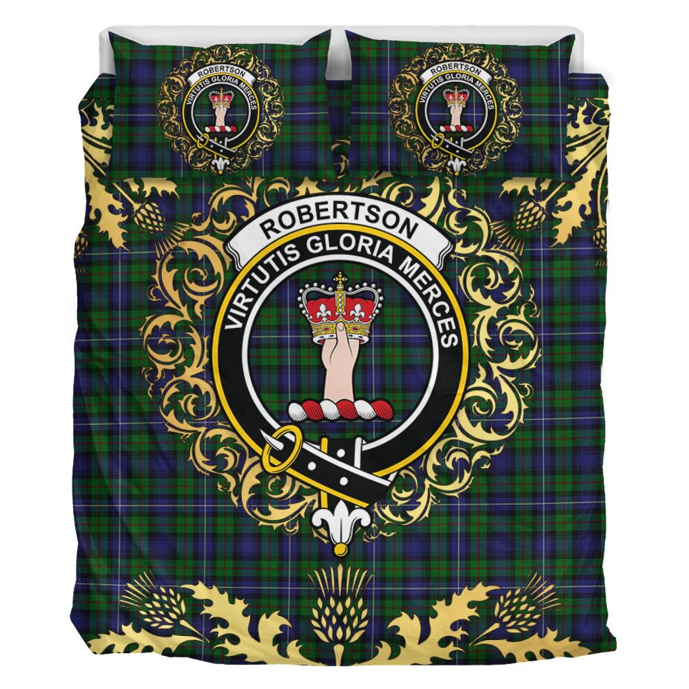 Robertson Hunting 01 Tartan Crest Bedding Set - Golden Thistle Style