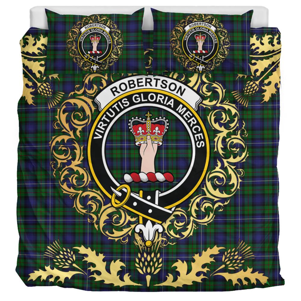Robertson Hunting 01 Tartan Crest Bedding Set - Golden Thistle Style