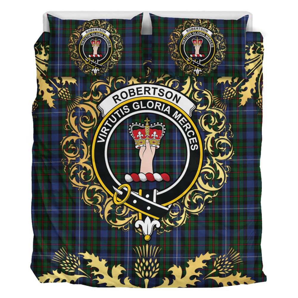 Robertson Hunting 02 Tartan Crest Bedding Set - Golden Thistle Style