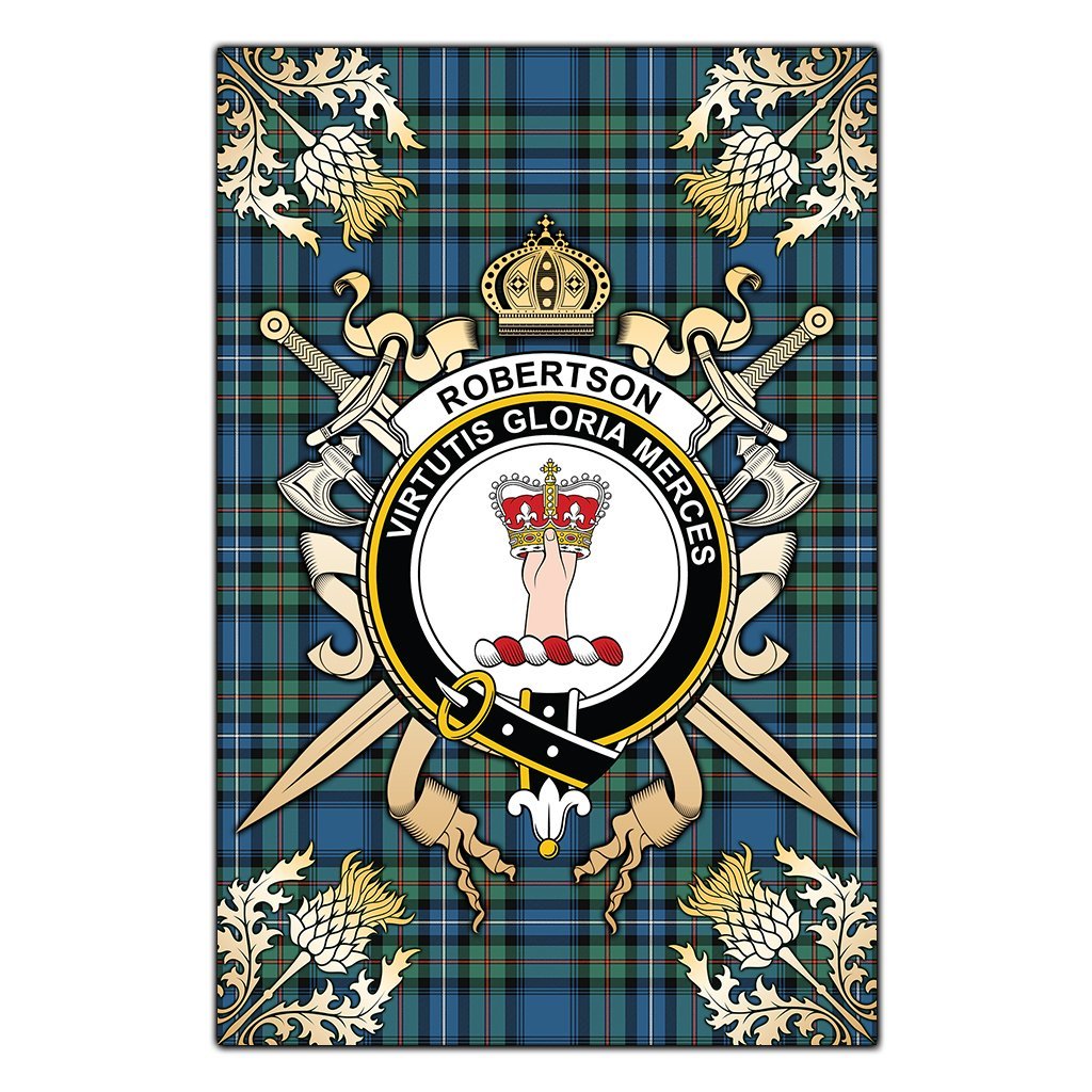 Robertson Hunting Ancient Tartan Crest Black Garden Flag - Gold Thistle Style