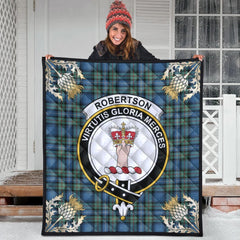 Robertson Hunting Ancient Tartan Crest Premium Quilt - Gold Thistle Style
