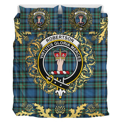 Robertson Hunting Ancient Tartan Crest Bedding Set - Golden Thistle Style
