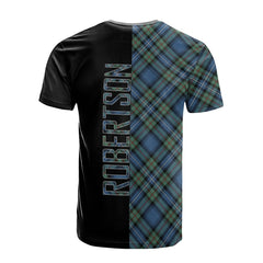 Robertson Hunting Ancient Tartan T-Shirt Half of Me - Cross Style