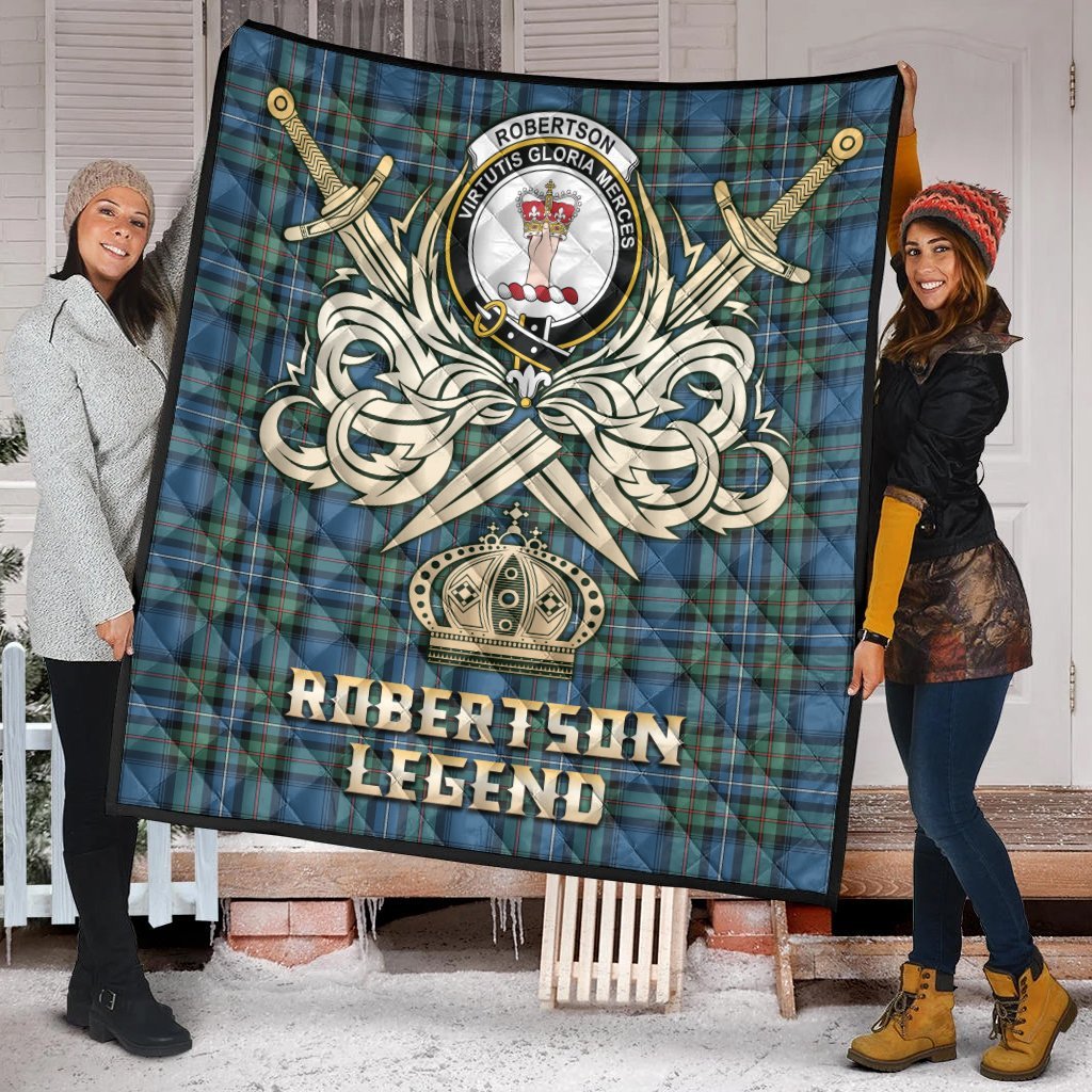 Robertson Hunting Ancient Tartan Crest Legend Gold Royal Premium Quilt