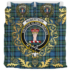 Robertson Hunting Ancient Tartan Crest Bedding Set - Golden Thistle Style