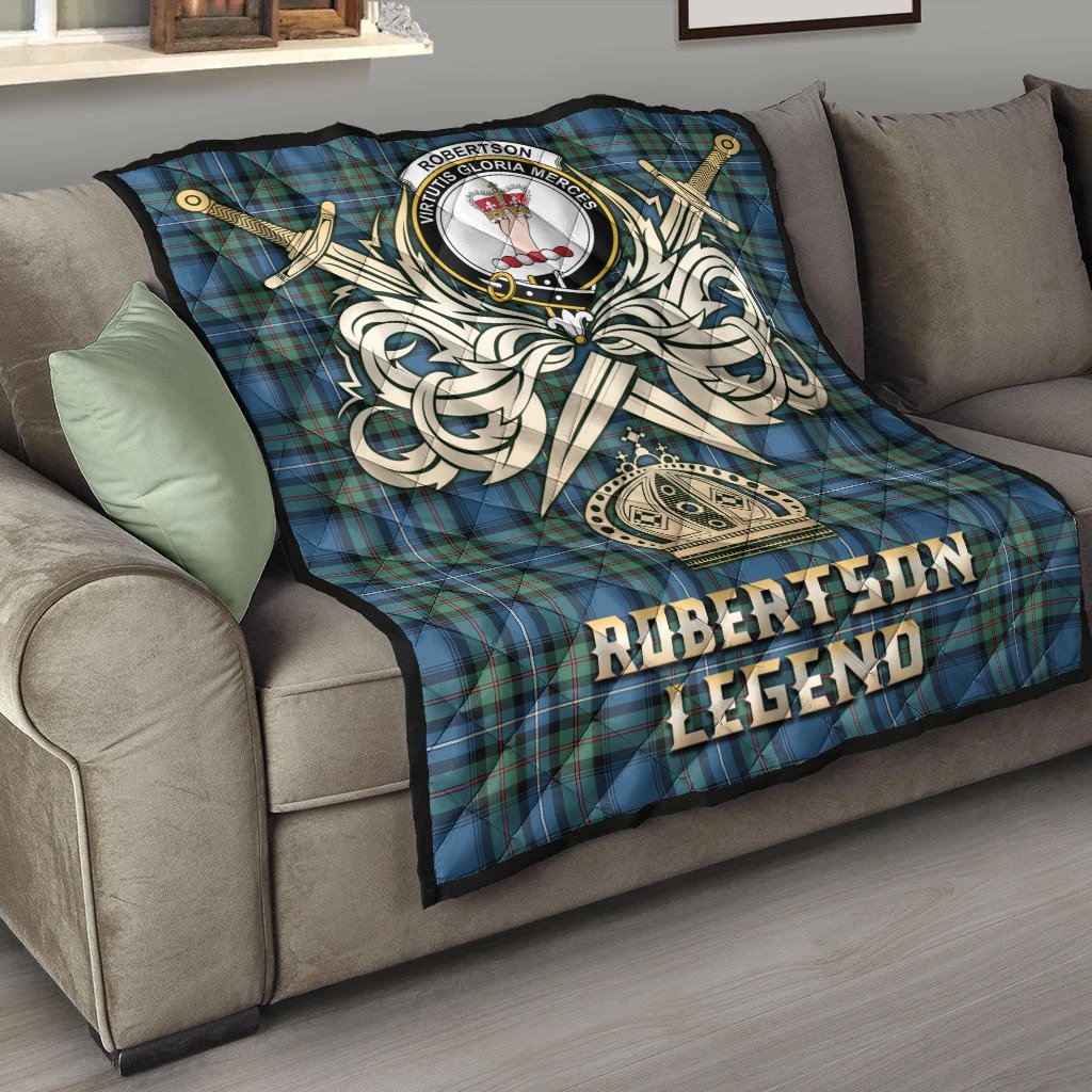 Robertson Hunting Ancient Tartan Crest Legend Gold Royal Premium Quilt
