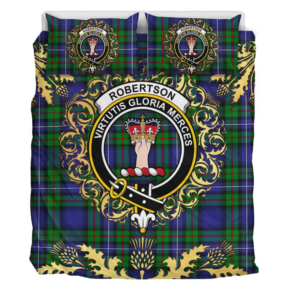 Robertson Hunting Modern Tartan Crest Bedding Set - Golden Thistle Style