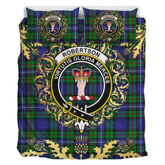 Robertson Hunting Modern Tartan Crest Bedding Set - Golden Thistle Style