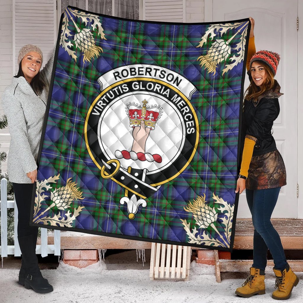 Robertson Hunting Modern Tartan Crest Premium Quilt - Gold Thistle Style
