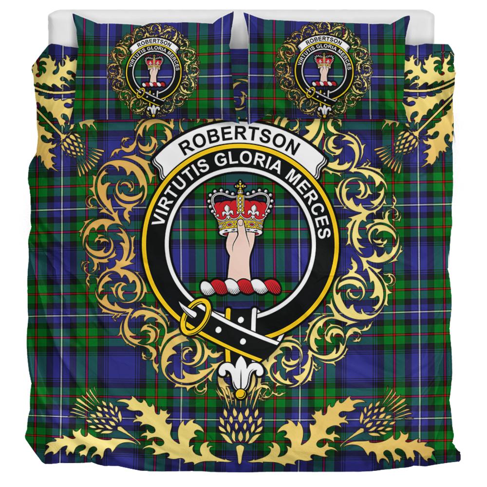 Robertson Hunting Modern Tartan Crest Bedding Set - Golden Thistle Style