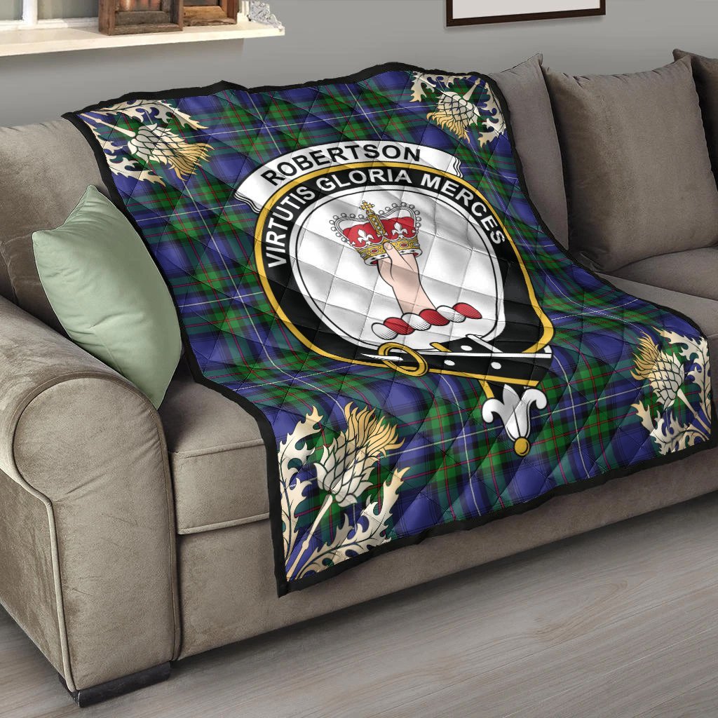Robertson Hunting Modern Tartan Crest Premium Quilt - Gold Thistle Style