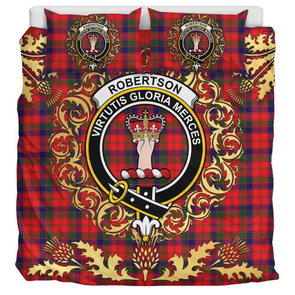 Robertson Modern Tartan Crest Bedding Set - Golden Thistle Style