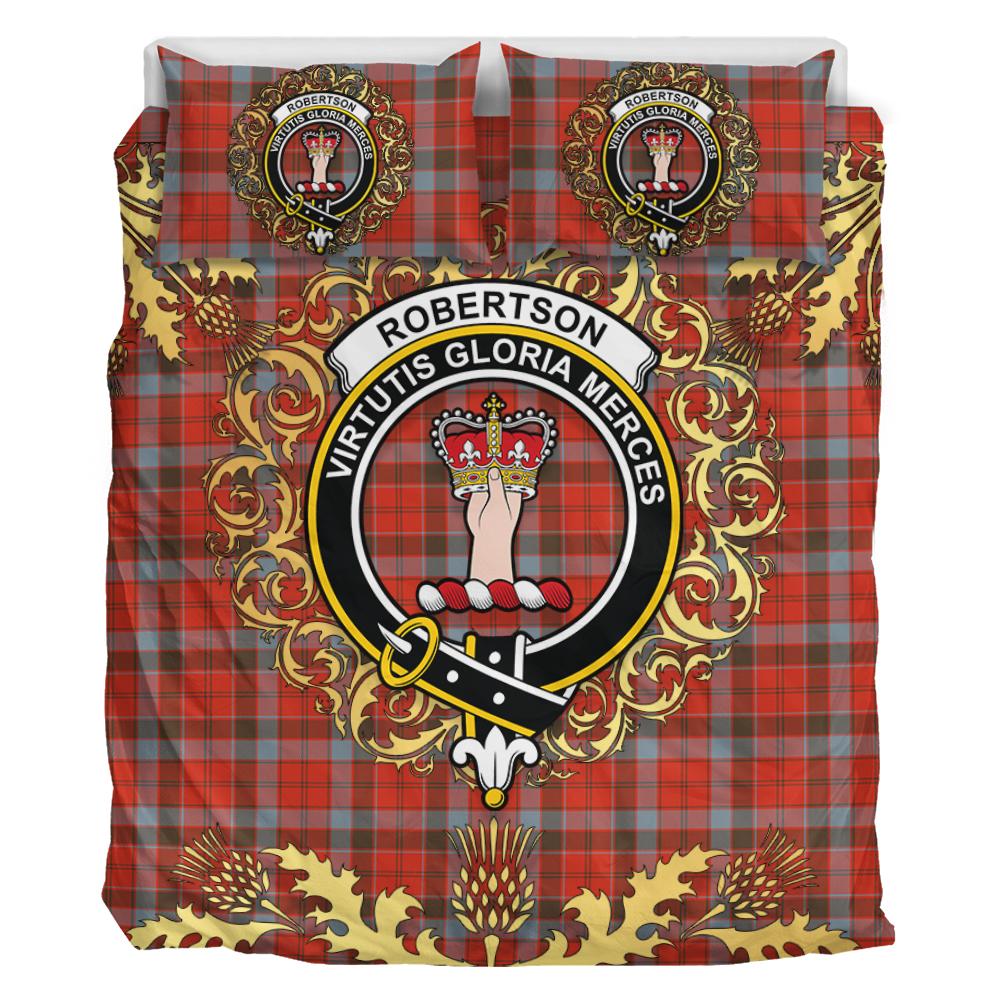 Robertson Weathered Tartan Crest Bedding Set - Golden Thistle Style