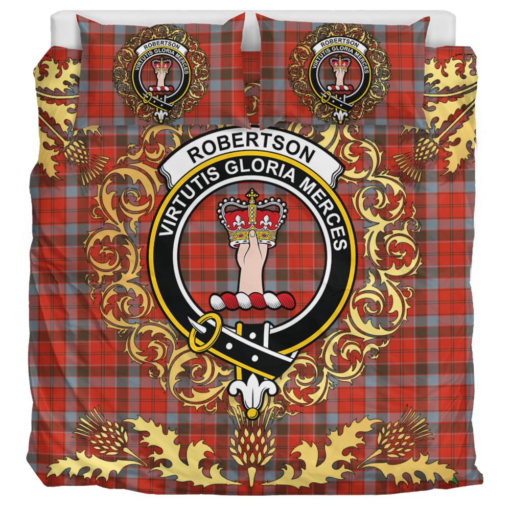 Robertson Weathered Tartan Crest Bedding Set - Golden Thistle Style