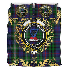 Rose Hunting Tartan Crest Bedding Set - Golden Thistle Style