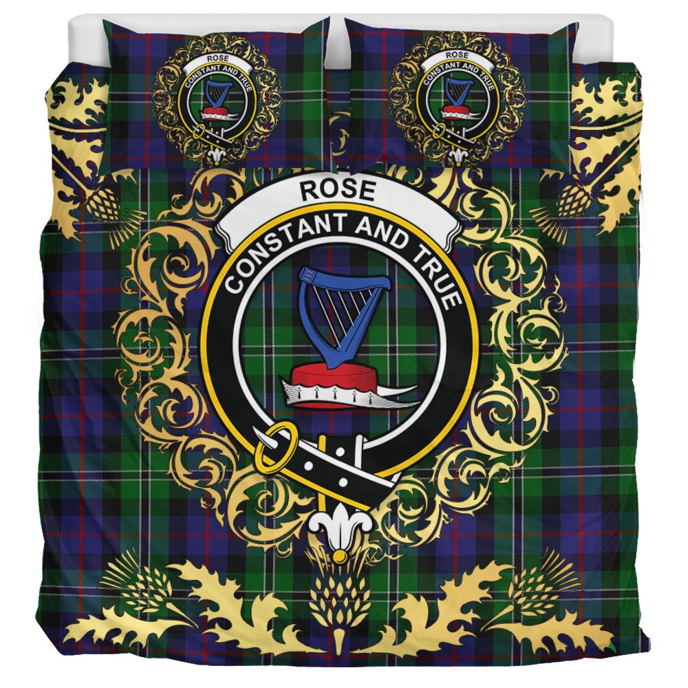 Rose Hunting Tartan Crest Bedding Set - Golden Thistle Style