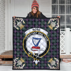 Rose Hunting Modern Tartan Crest Premium Quilt - Gold Thistle Style