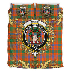 Ross Ancient Tartan Crest Bedding Set - Golden Thistle Style