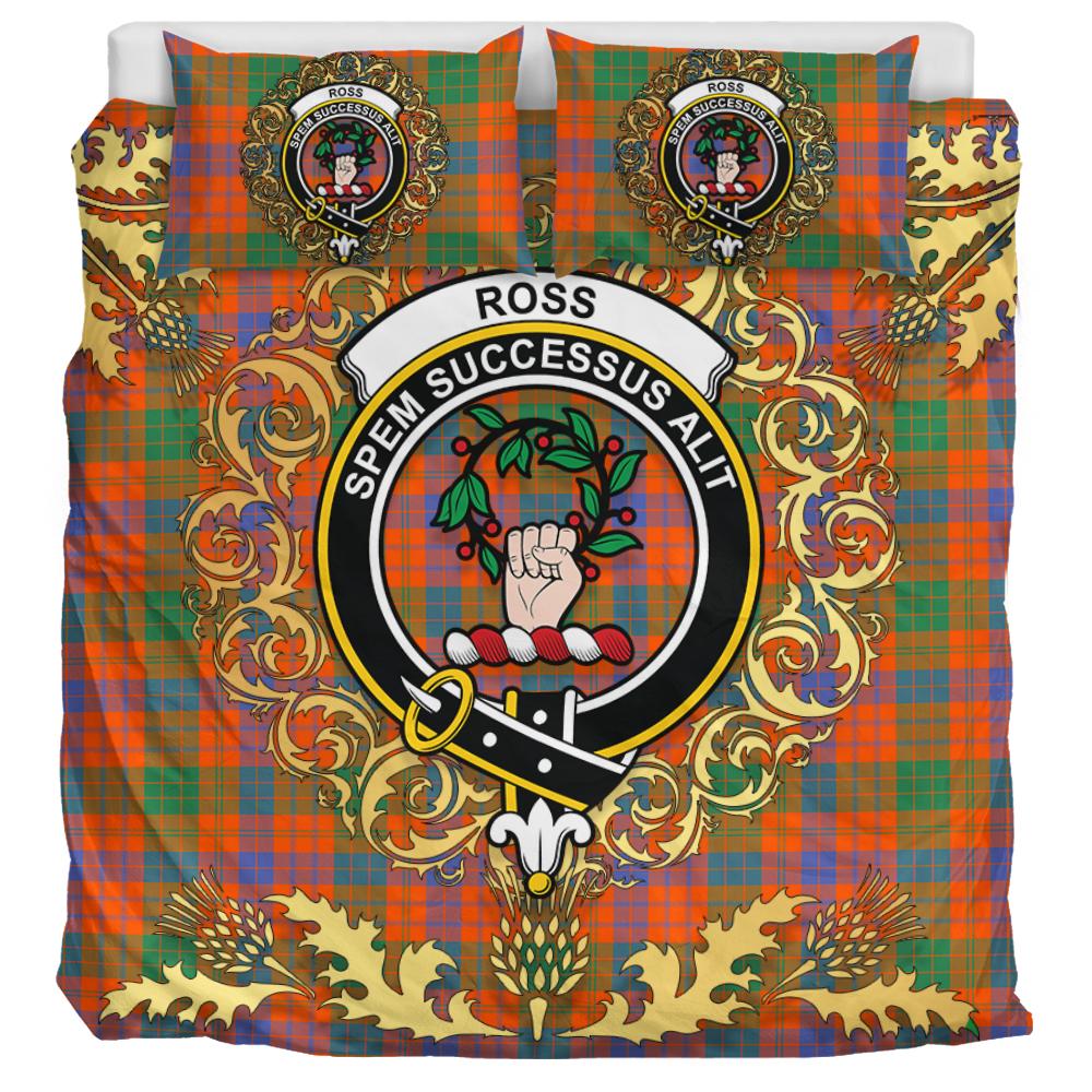 Ross Ancient Tartan Crest Bedding Set - Golden Thistle Style