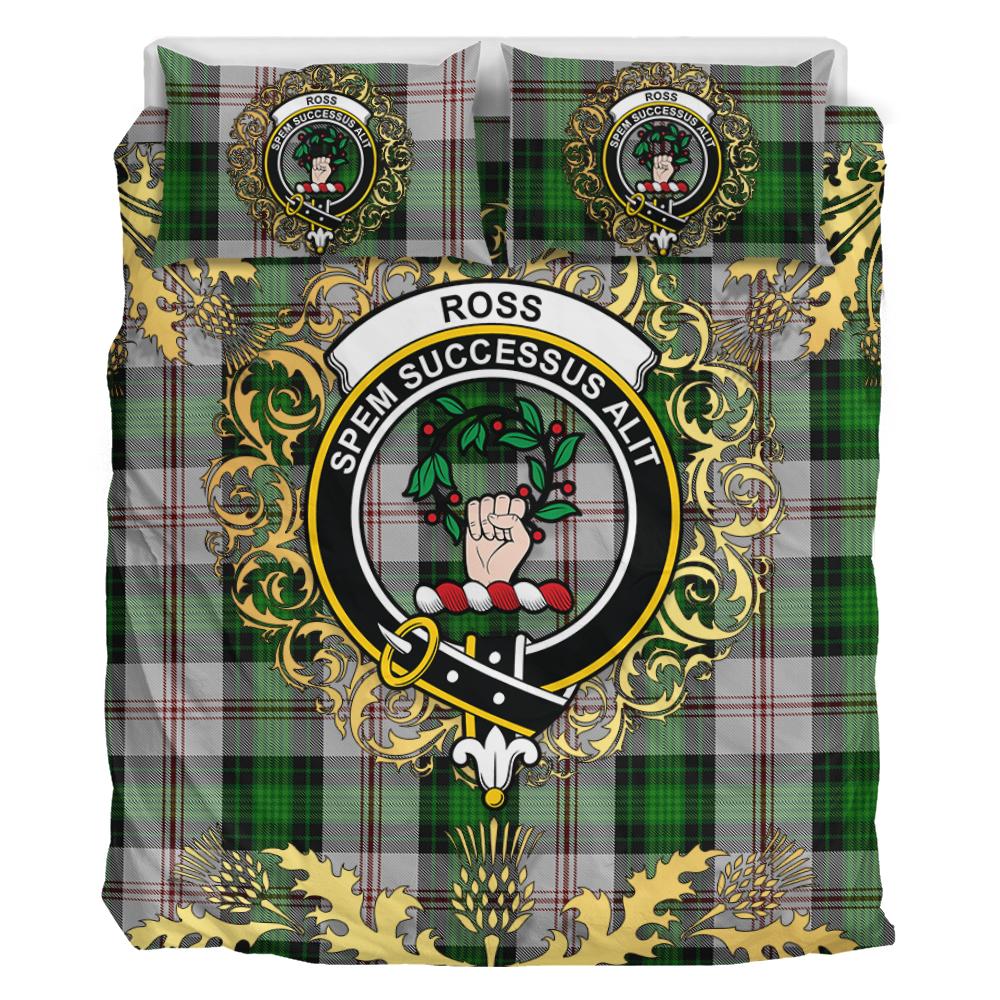 Ross Arisaid Tartan Crest Bedding Set - Golden Thistle Style