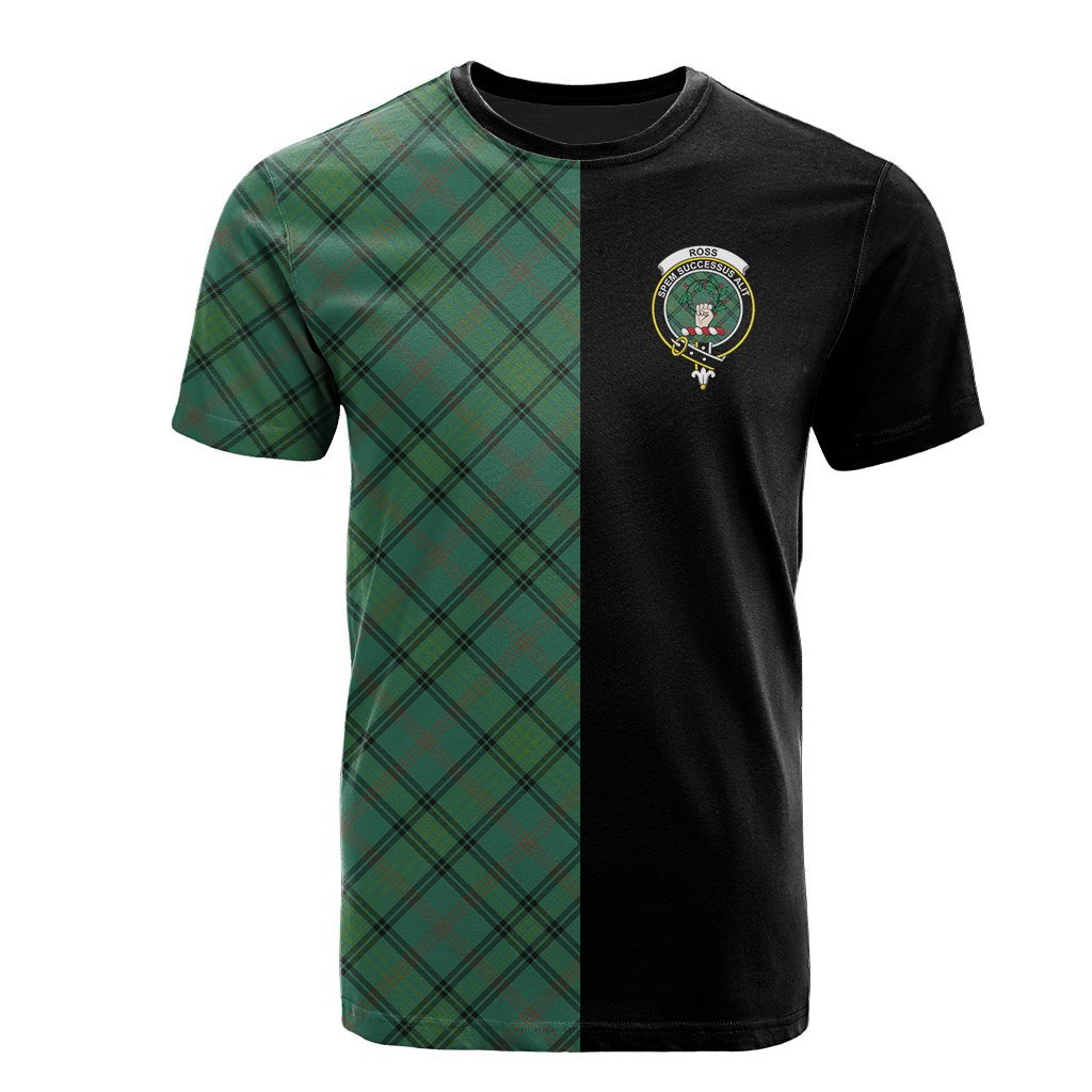 Ross Hunting Ancient Tartan T-Shirt Half of Me - Cross Style