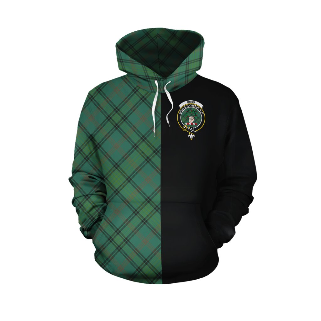 Ross Hunting Ancient Tartan Hoodie Half of Me - Cross Style