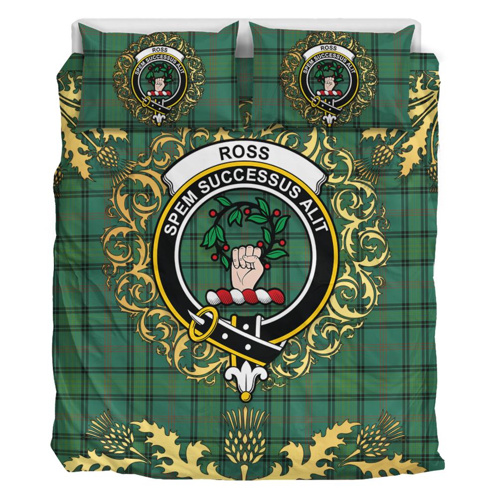 Ross Hunting Ancient Tartan Crest Bedding Set - Golden Thistle Style