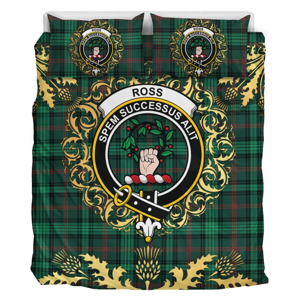 Ross Hunting Modern Tartan Crest Bedding Set - Golden Thistle Style