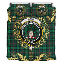 Ross Hunting Modern Tartan Crest Bedding Set - Golden Thistle Style