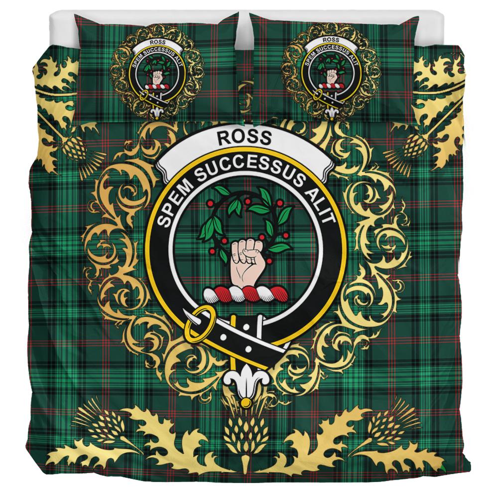 Ross Hunting Modern Tartan Crest Bedding Set - Golden Thistle Style