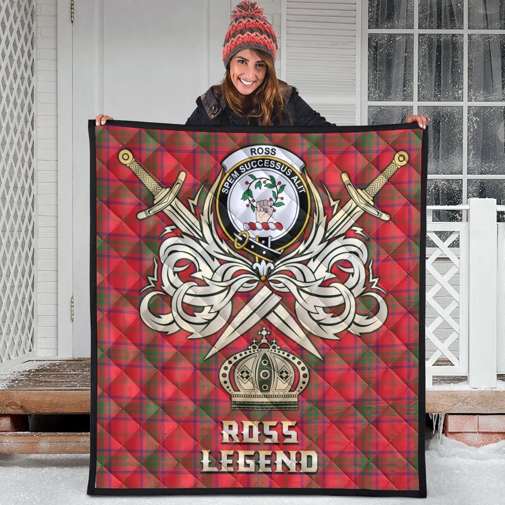 Ross Modern Tartan Crest Legend Gold Royal Premium Quilt