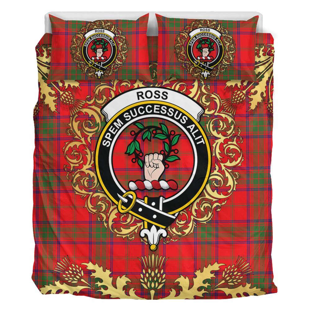Ross Modern Tartan Crest Bedding Set - Golden Thistle Style