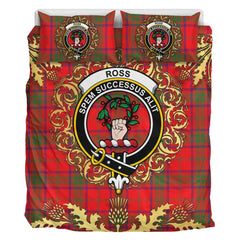 Ross Modern Tartan Crest Bedding Set - Golden Thistle Style