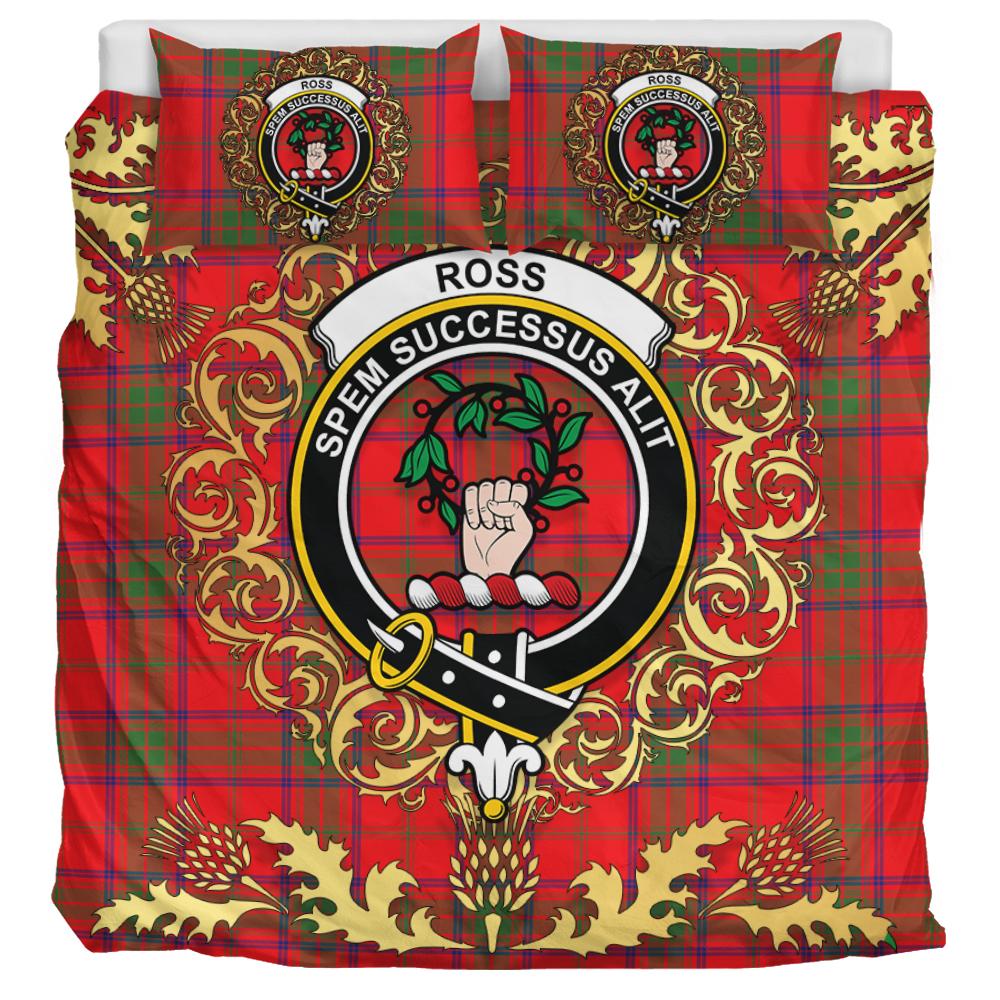 Ross Modern Tartan Crest Bedding Set - Golden Thistle Style