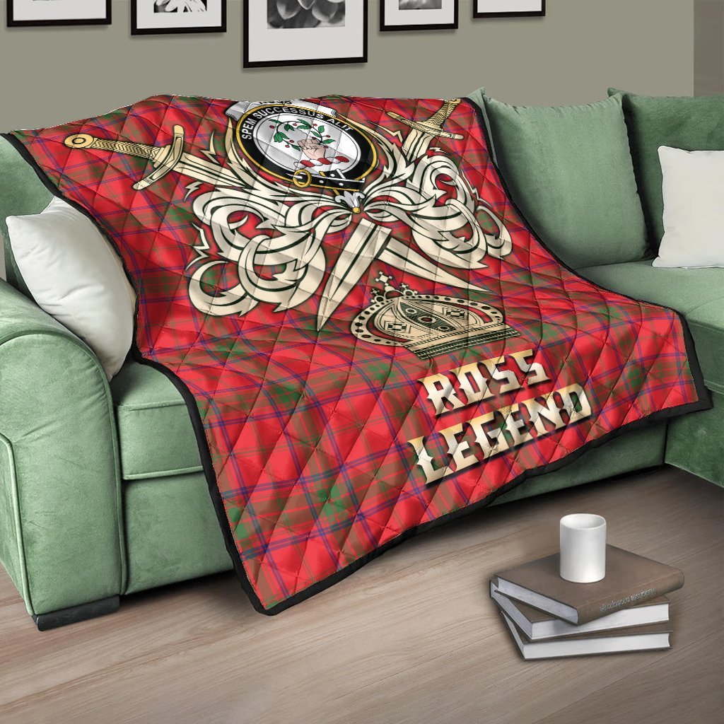 Ross Modern Tartan Crest Legend Gold Royal Premium Quilt