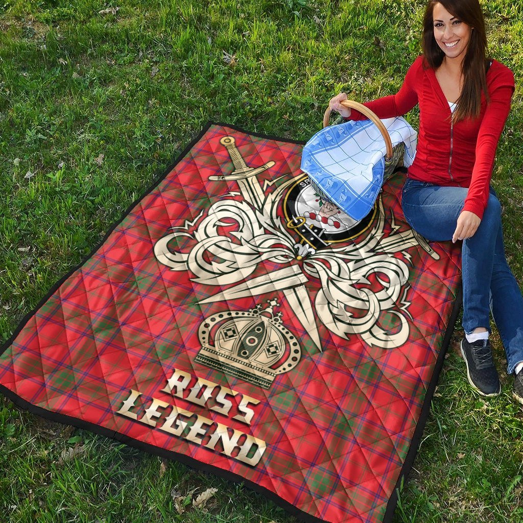 Ross Modern Tartan Crest Legend Gold Royal Premium Quilt