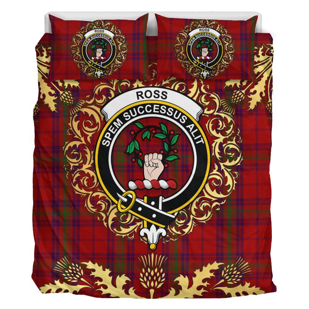 Ross Old Tartan Crest Bedding Set - Golden Thistle Style