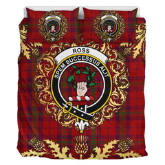 Ross Old Tartan Crest Bedding Set - Golden Thistle Style