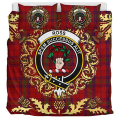 Ross Old Tartan Crest Bedding Set - Golden Thistle Style