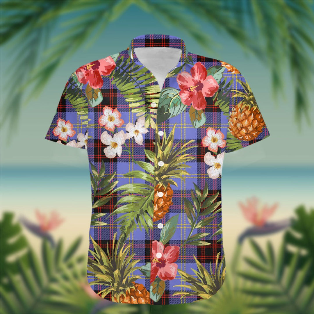 Rutherford Tartan Hawaiian Shirt Hibiscus, Coconut, Parrot, Pineapple - Tropical Garden Shirt