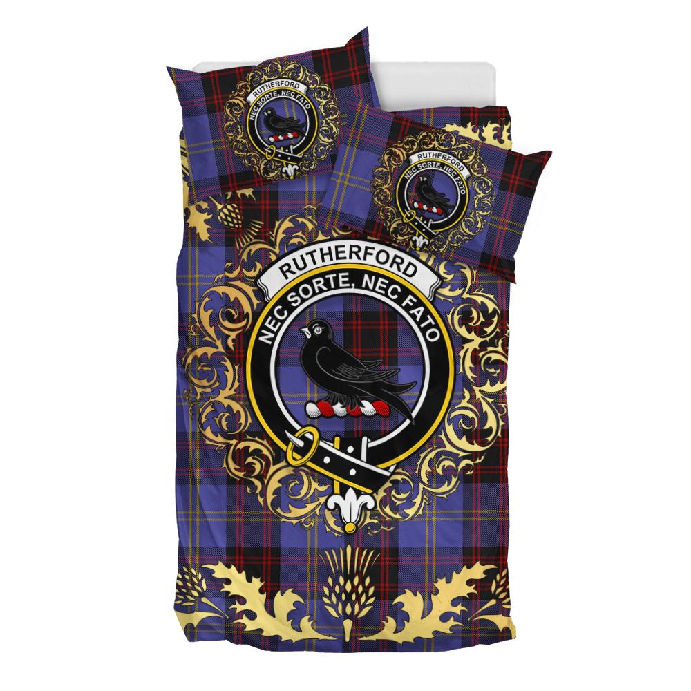 Rutherford Tartan Crest Bedding Set - Golden Thistle Style