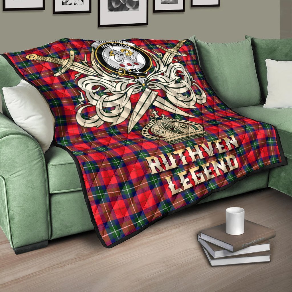 Ruthven Modern Tartan Crest Legend Gold Royal Premium Quilt
