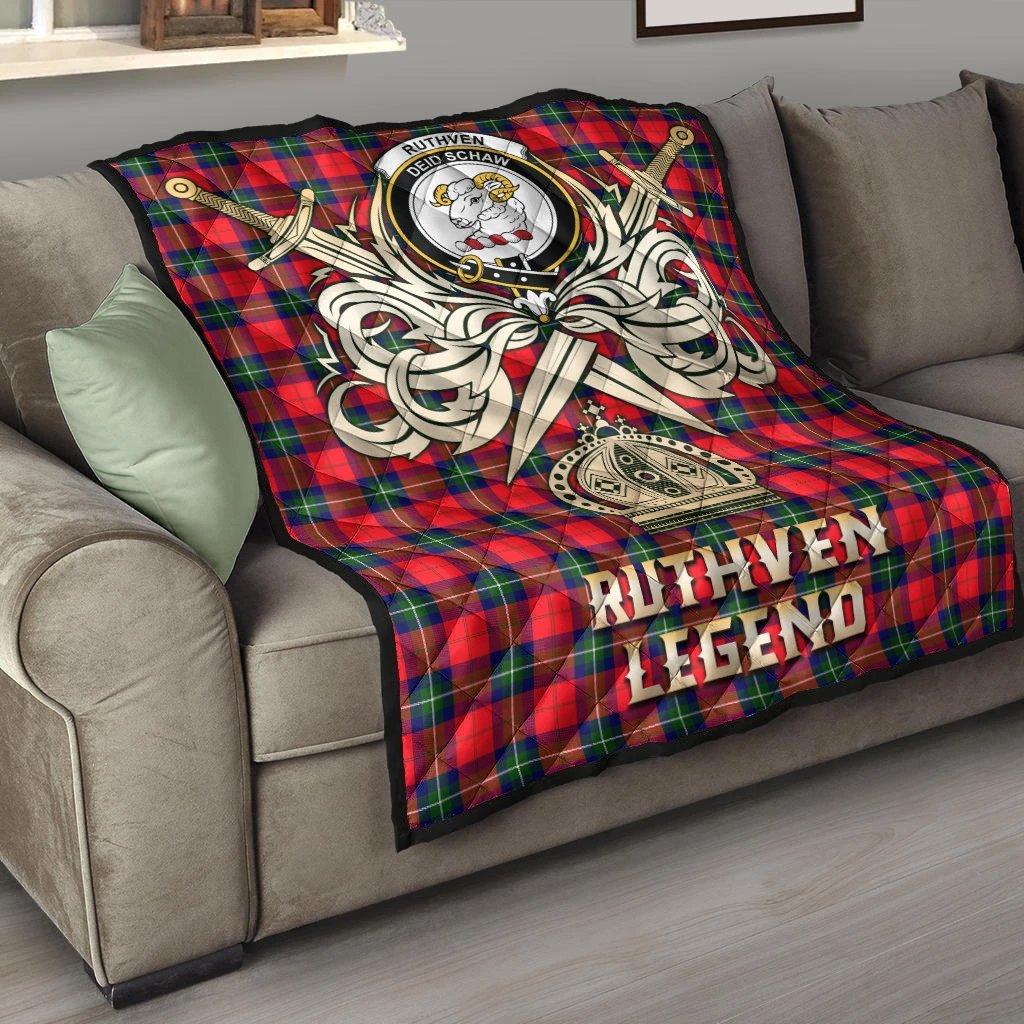 Ruthven Modern Tartan Crest Legend Gold Royal Premium Quilt