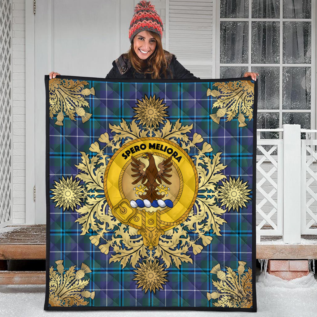 Sandilands Tartan Crest Premium Quilt - Gold Thistle Style