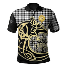 Scott Black White Modern Tartan Polo Shirt Viking Wolf