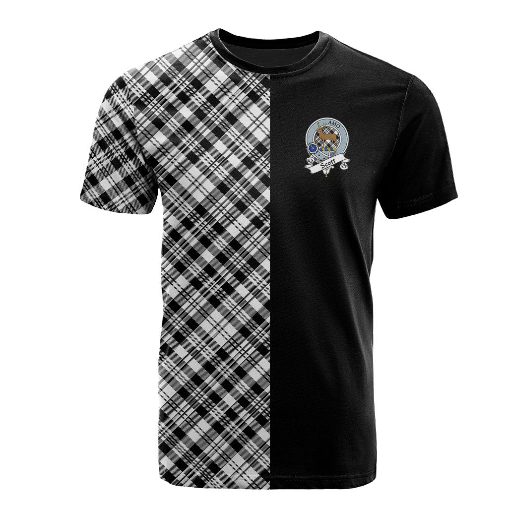Scott Black White Modern Tartan T-Shirt Half of Me - Cross Style