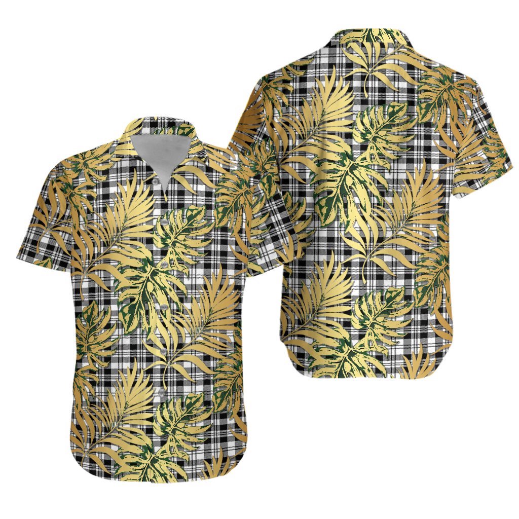 Scott Black White Modern Tartan Vintage Leaves Hawaiian Shirt
